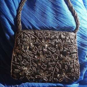 Moyna black and silver beaded bag small evening